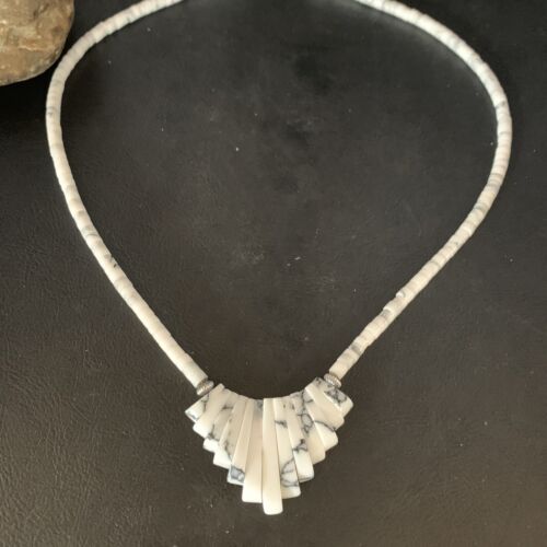 Navajo White Howlite Heishi Pearls Bead Necklace | Sterling Silver | Authentic Native American Handmade | 20" | 14209
