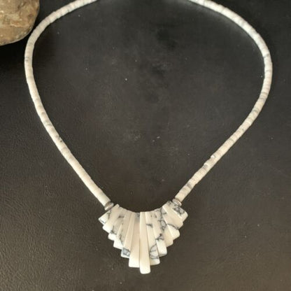 Navajo White Howlite Heishi Pearls Bead Necklace | Sterling Silver | Authentic Native American Handmade | 20" | 14209