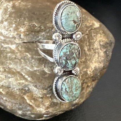Navajo Blue Spiderweb Turquoise Multi-Stone Ring | Authentic Native American Sterling Silver | Sz 10 | 16709