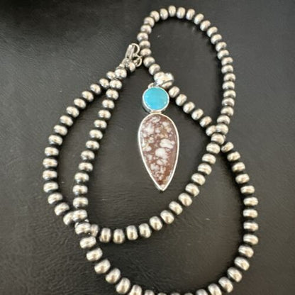 Navajo Wild Horse Blue Kingman Turquoise Necklace | Sterling Silver | SW Pendant | 17319