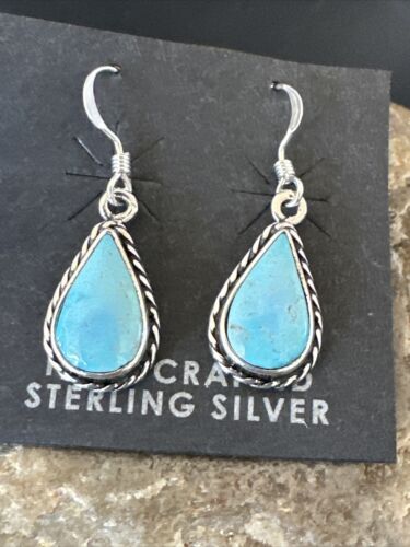 Women's Blue Ridge Turquoise Dangle Earrings | Navajo Sterling Silver | Authentic Native American Handmade | 16514