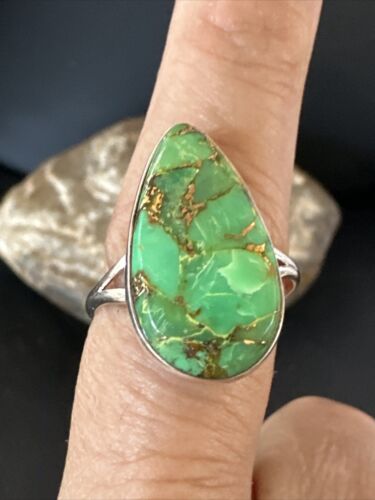Navajo Green Mojave Turquoise Ring | Sterling Silver | Sz 10 | Authentic Native American Handmade | 15602