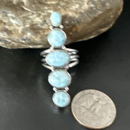 Navajo Blue Larimar Multi-Stone Ring | Authentic Native American Sterling Silver | Multi-Stone | Sz 8.5 | 16006