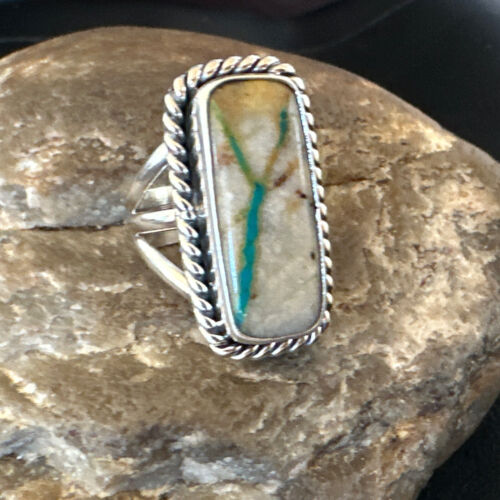 Navajo Ribbon Boulder Turquoise Ring | Sterling Silver | Sz 7 | Authentic Native American Handmade | 16473
