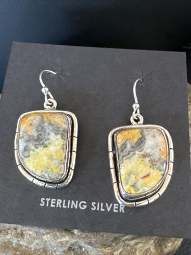 Navajo Bumblebee Jasper Earrings | Sterling Silver | Authentic Native American Handmade | 15827