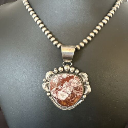 Navajo Wild Horse Turquoise Pendant Necklace | Sterling Silver | Authentic Native American Handmade | 17113