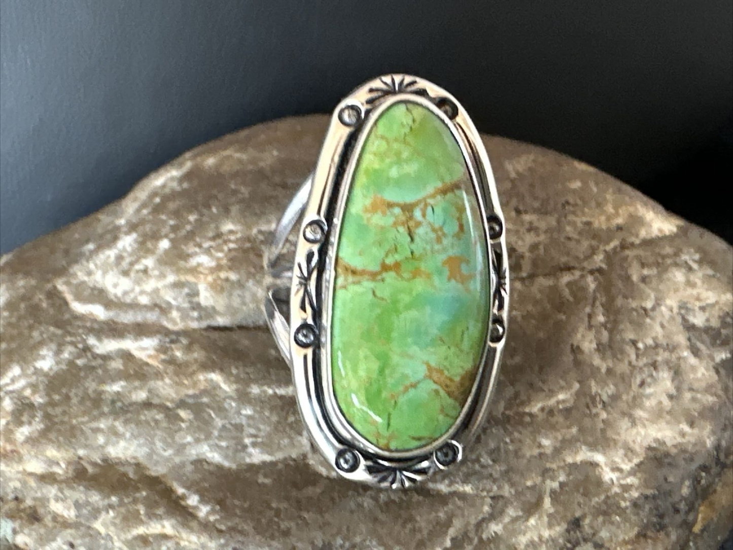 Navajo Green Sonoran Turquoise Ring | Sterling Silver | Sz 9.5 | Authentic Native American Handmade | 16395