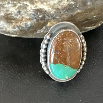 Native American Navajo Green Turquoise Ring | Sterling Silver | Sz 8 | 15917