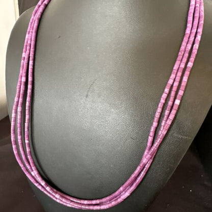 Sugilite Heishi Bead Necklace | 3 Strand | Stabilized Sterling Silver | Authentic Native American Handmade | 15999