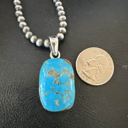 Navajo Blue Kingman Turquoise Pendant Necklace | Sterling Silver | 20" | Authentic Native American Handmade | 16997