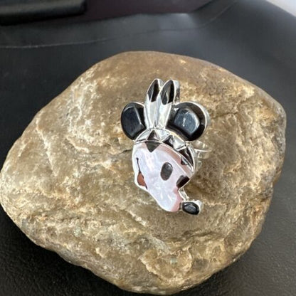 Navajo Sterling Silver Disney Minnie Mouse Zuni Inlay Ring | Sz 6 | Handmade Southwestern Jewelry | 16751