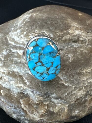 Navajo Blue Mojave Turquoise Ring | Sterling Silver | Adjustable Sz 7 | Authentic Native American Handmade | 15715