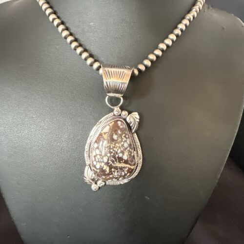 Navajo Wild Horse Turquoise Pendant Necklace | Sterling Silver | Authentic Native American Handmade | 17474