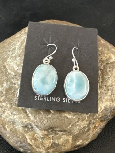 Navajo Blue Larimar Dangle Earrings | Sterling Silver | Authentic Native American Handmade | 17300