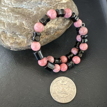 Navajo Pink Rhodochrosite Memory Wire Bracelet | Stainless Steel | Authentic Native American Handmade | 17624