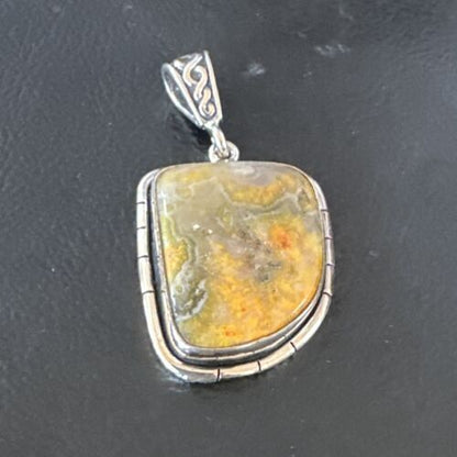 Navajo Bumblebee Jasper Pendant Necklace | Sterling Silver | Authentic Native American Handmade | 15963