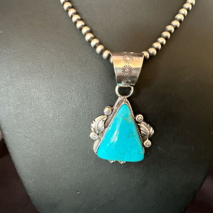 Navajo Sterling Silver Blue Kingman Turquoise Necklace Pendant | Men's Women's | 17478