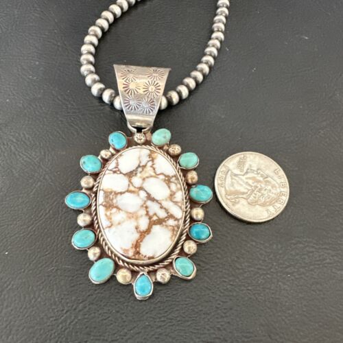 Navajo Wild Horse Turquoise Pendant | Sterling Silver | Native American Handmade | 17149