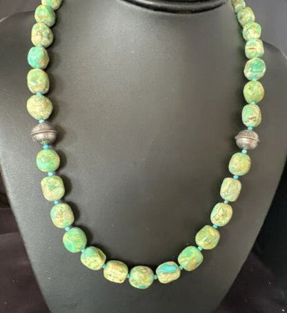 Navajo Blue Green Turquoise Necklace | Sterling Silver | 20" | Authentic Native American Handmade | 15253