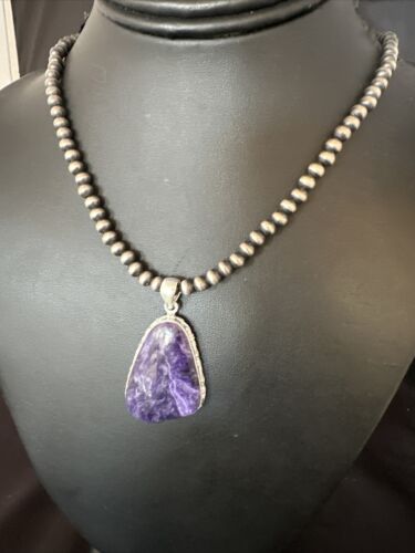 Navajo Pearls Purple Sugilite Pendant Necklace | Sterling Silver Beads | Authentic Native American Handmade | 15512