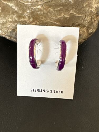 Navajo Purple Sugilite Inlay Earrings | Sterling Silver | 0.25" | 16745