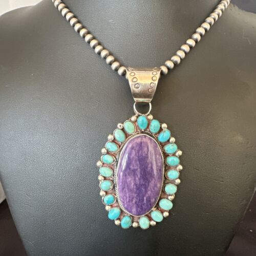 Navajo Purple Charoite Turquoise Pendant Necklace | Sterling Silver | Multi-Stone | 17145