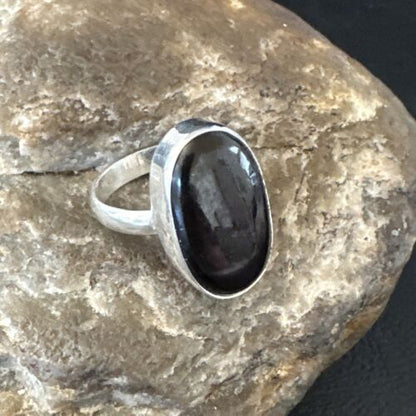 Navajo Black Onyx Ring | Sterling Silver | Sz 8 | Authentic Native American Handmade | 15540
