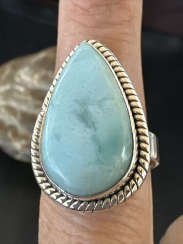 Navajo Blue Larimar Ring | Sterling Silver | Sz 9 | Authentic Native American Handmade | 17591 - Masha USA