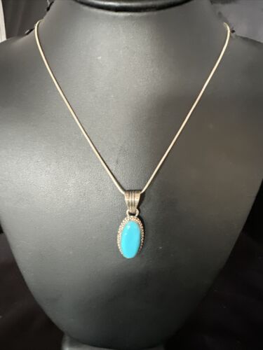 Navajo Blue Turquoise Pendant Necklace | Sterling Silver Chain | Authentic Native American Handmade | 20" | 12601