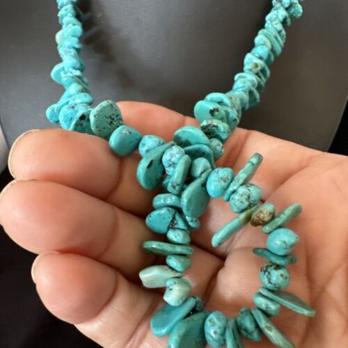 Navajo Blue Nugget Turquoise Bead Necklace | Sterling Silver Pearls | 20" | Authentic Native American Handmade | 16520