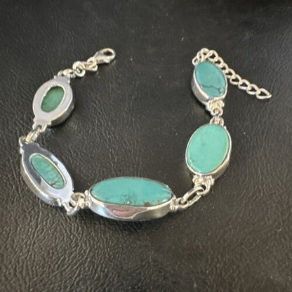 Navajo Blue Turquoise Link Bracelet | Sterling Silver | 8" | Authentic Native American Handmade | 15467