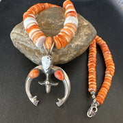 Navajo White Buffalo Turquoise Spiny Naja Pendant Necklace | Sterling Silver | 23" | 15027