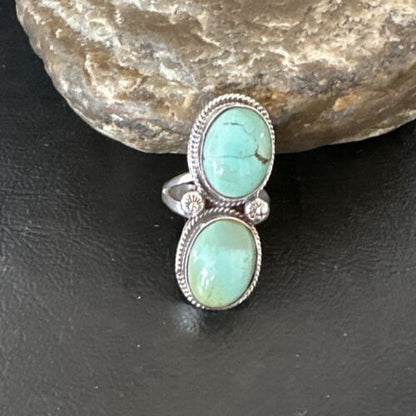 Navajo Blue Dry Creek Turquoise Multi-Stone Ring | Authentic Native American Sterling Silver | Sz 9 | 16735