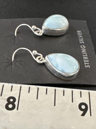 Navajo Blue Larimar Dangle Earrings | Sterling Silver | Authentic Native American Handmade | 17292