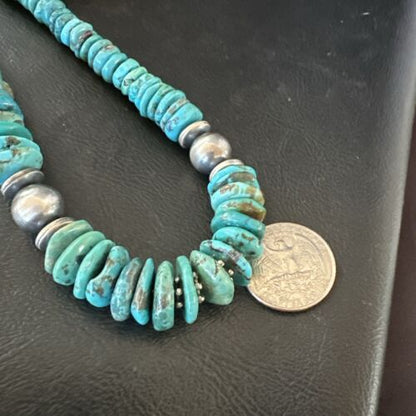 Authentic Native American Navajo Graduated Turquoise Bead Necklace | Sterling Silver | 18" | 17510