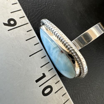 Navajo Blue Larimar Ring | Sterling Silver | Sz 10 | Authentic Native American Handmade | 16598