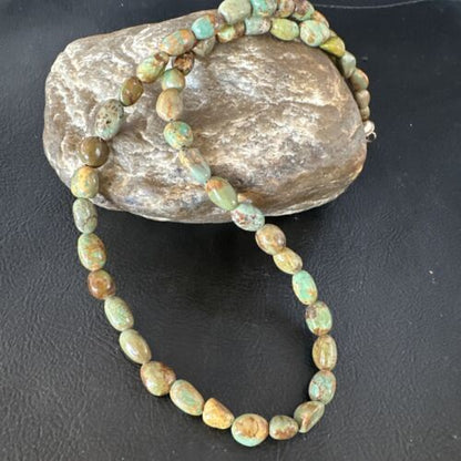 Navajo Green Royston Turquoise Bead Necklace | Sterling Silver Pearls | 18" | Authentic Native American | 15320 - Masha USA