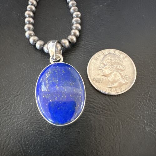 Navajo Blue Lapis Pendant with Pearls | Sterling Silver Necklace | 20" | Authentic Native American Handmade | 16663