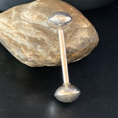Navajo Baby Rattle | Handmade Sterling Silver Stamped | Native American | 3" | 16961