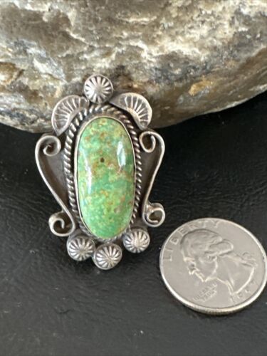 Native American Navajo Green Turquoise Ring | Sterling Silver | Sz 7.5 | 15919 - Masha USA