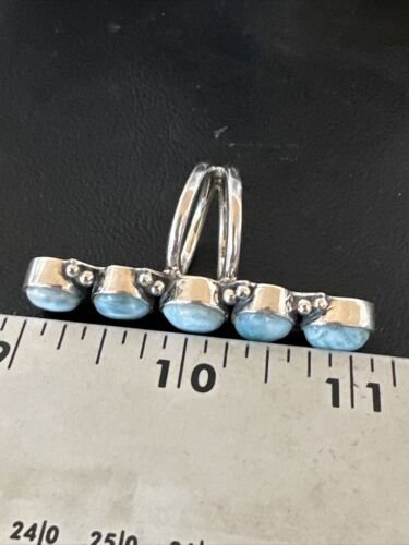 Navajo Blue Larimar Multi-Stone Cluster Ring | Authentic Native American Sterling Silver | Sz 7.5 | 15942