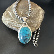Men's Navajo Blue Spiderweb Turquoise Pendant Necklace | Sterling Silver | Authentic Native American Handmade | 16220