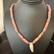Navajo Sterling Silver Necklace | Pink Coral & Blue Turquoise Naja Pendant | 18" | 15043