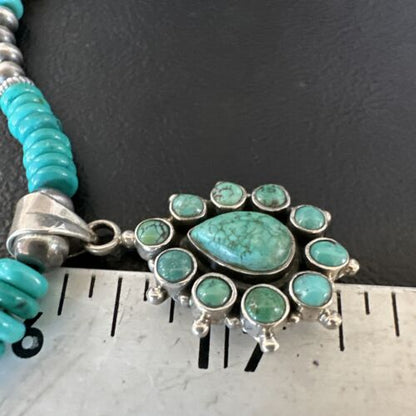 Navajo Blue Turquoise Cluster Pendant Necklace | Sterling Silver | Native American Handmade | 15815