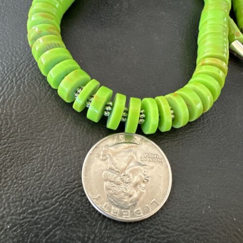 Navajo Green Gaspeite Graduated Necklace | Sterling Silver | Authentic Native American | 29" | 16466