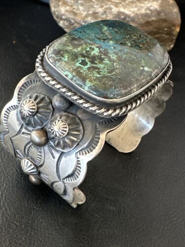 Navajo Sterling Silver Blue Turquoise Cuff Bracelet | Authentic Native American Handmade | 15987 - Masha USA