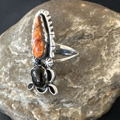 Navajo Cat Spiny Oyster Onyx Multi-Stone Ring | Authentic Native American Sterling Silver | Multi-Stone | Sz 9 | 16656
