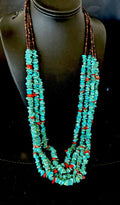 Navajo Blue Turquoise & Spiny Shell Heishi Necklace | Sterling Silver | 30" | Authentic Native American Handmade | 16072