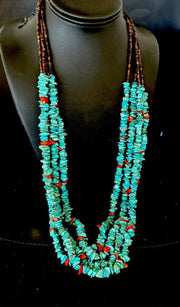 Navajo Blue Turquoise & Spiny Shell Heishi Necklace | Sterling Silver | 30" | Authentic Native American Handmade | 16072