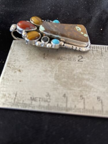 Navajo Sterling Silver Pendant | Turquoise #8, Onyx, Tigers Eye | Authentic Native American Handmade | 16835